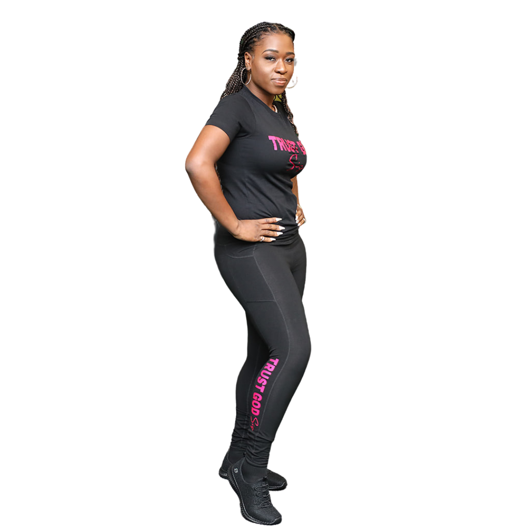 TGS Black T-Shirt & Leggings Combo Pink – Trust God Sis